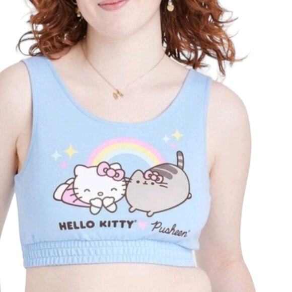 Hello Kitty x Pusheen Sky Blue Sleeveless Bra Tank Crop Top Whimsical Preppy XXL - Picture 1 of 9